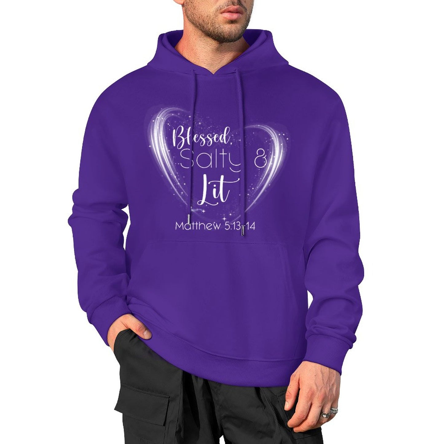 Blessed, Salty & Lit (White) - Cotton Hoodie with Pocket