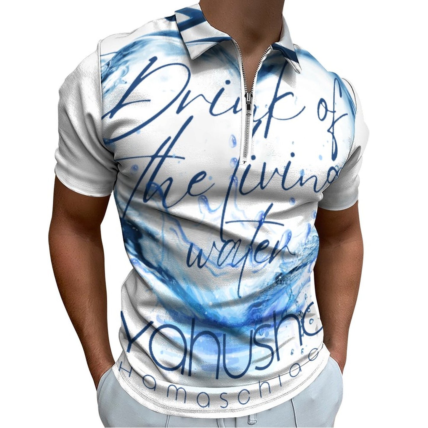 Living Waters, Yahusha - Men's Short Sleeve POLO Shirt with Zipper