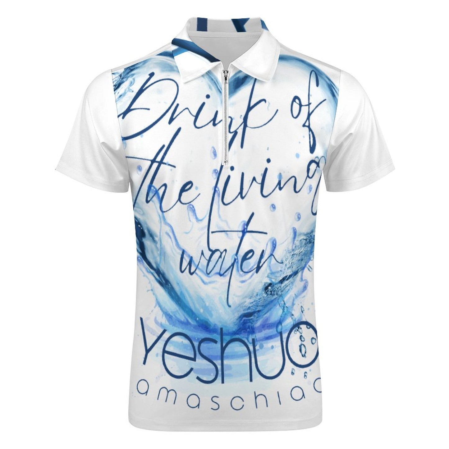 YESHUA, Living Waters - Men's Short Sleeve POLO Shirt with Zipper