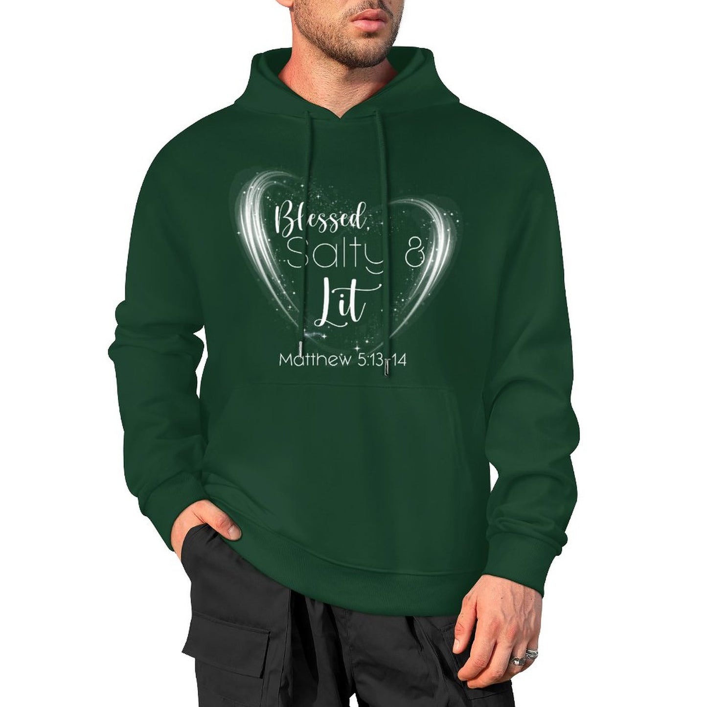 Blessed, Salty & Lit (White) - Cotton Hoodie with Pocket