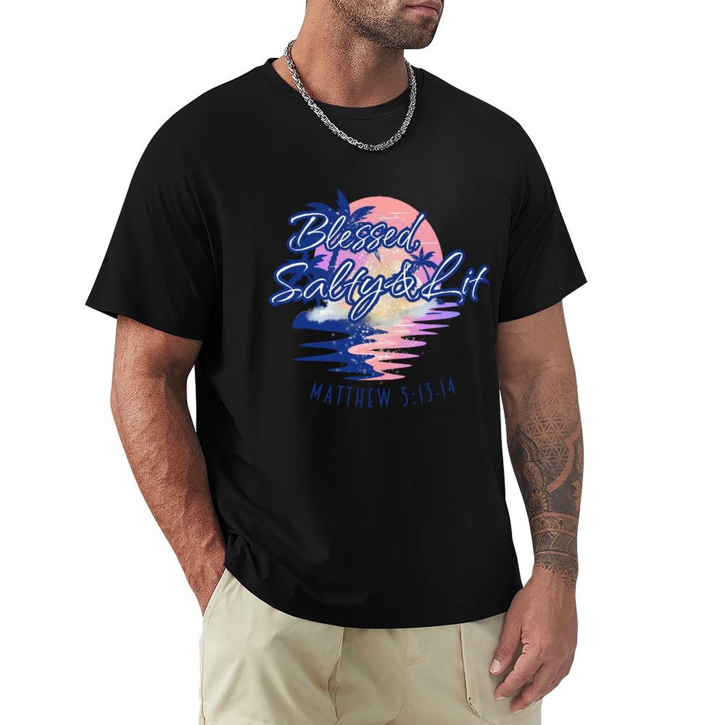 Blessed, Salty & Lit - Men's Cotton Tee Shirt