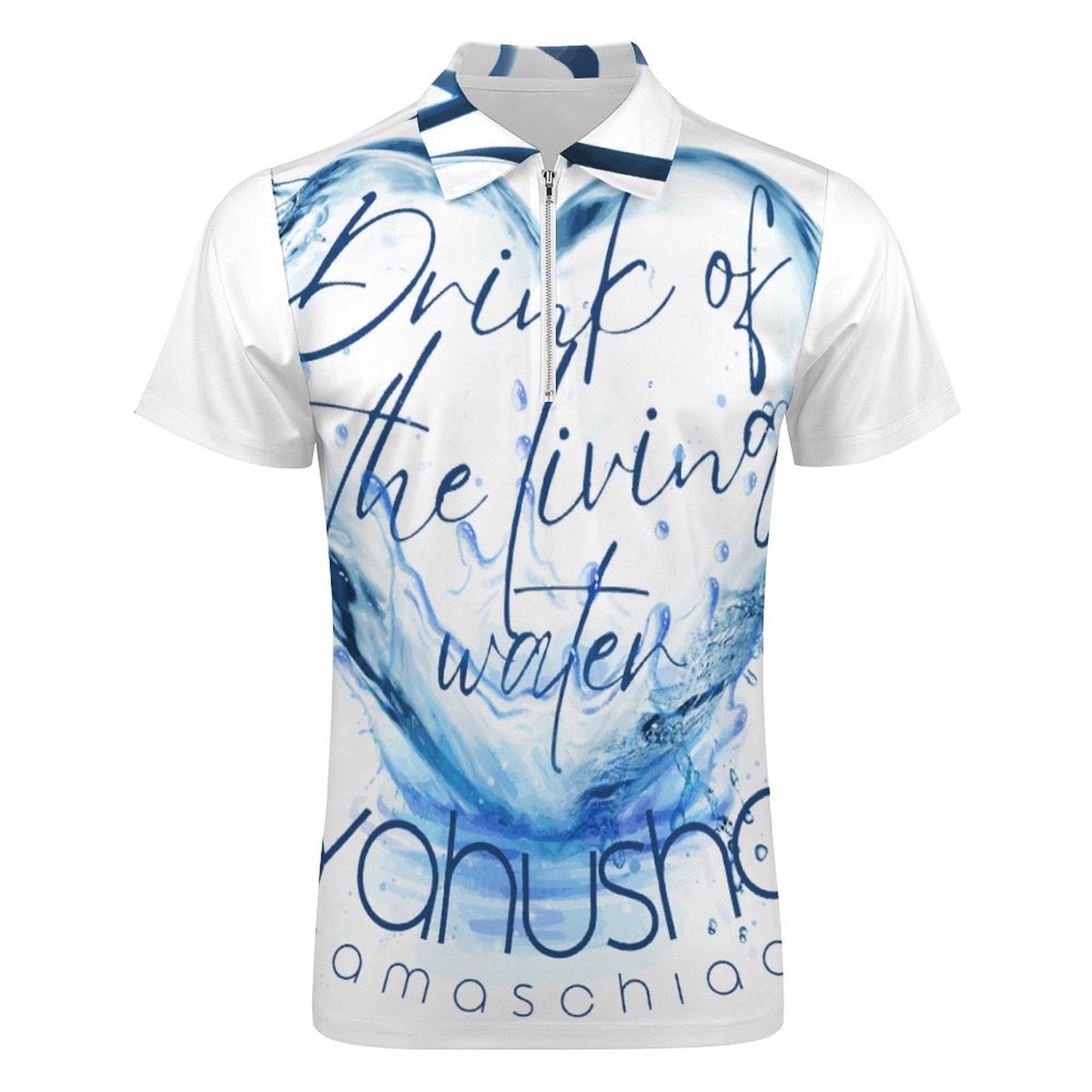 Living Waters, Yahusha - Men's Short Sleeve POLO Shirt with Zipper