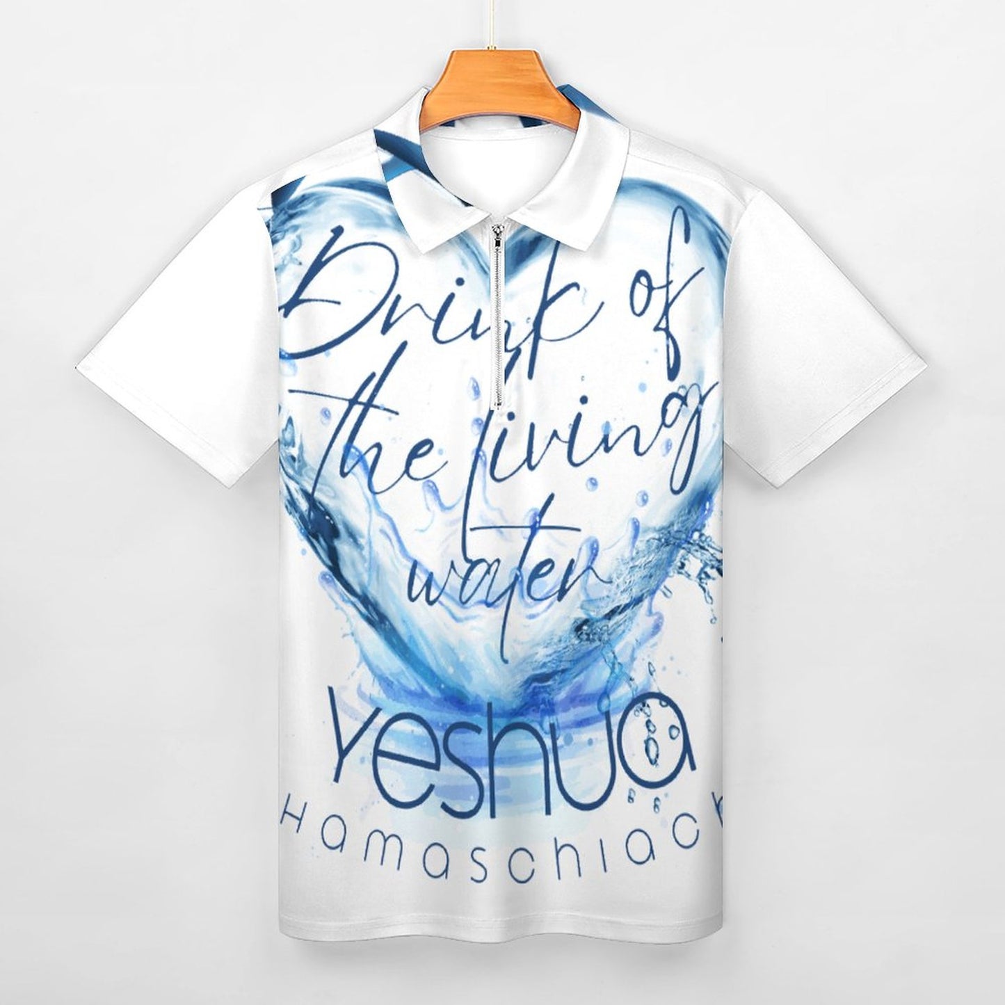 YESHUA, Living Waters - Men's Short Sleeve POLO Shirt with Zipper