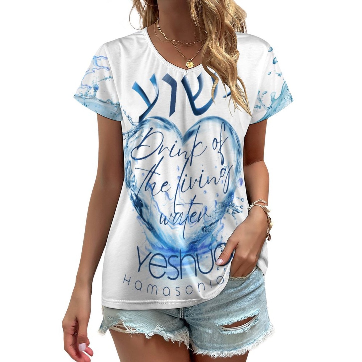YESHUA, Living Waters - Women's V-neck T-Shirt
