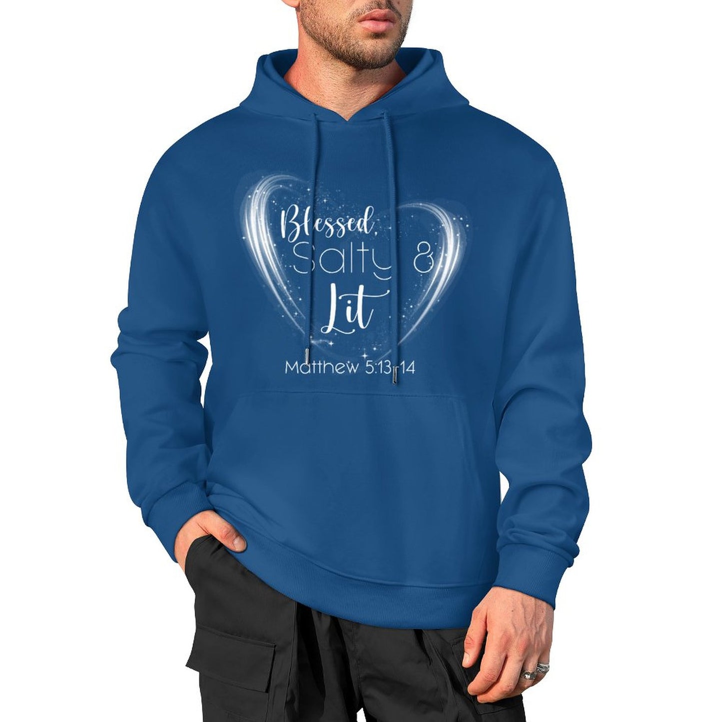 Blessed, Salty & Lit (White) - Cotton Hoodie with Pocket