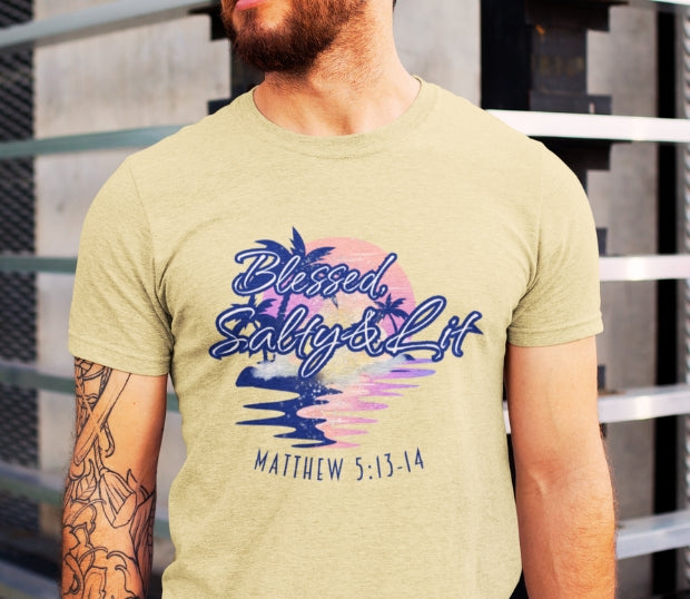 Blessed, Salty & Lit - Men's Cotton Tee Shirt