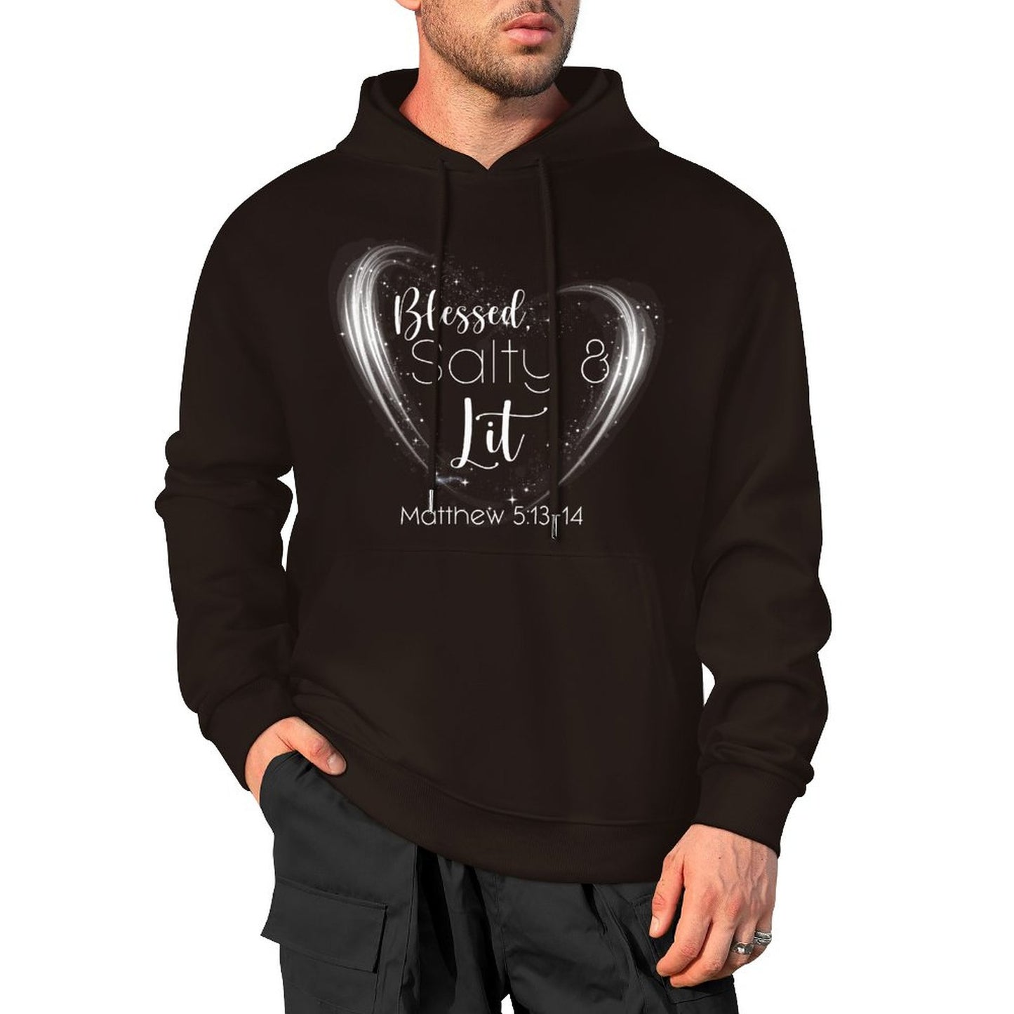 Blessed, Salty & Lit (White) - Cotton Hoodie with Pocket