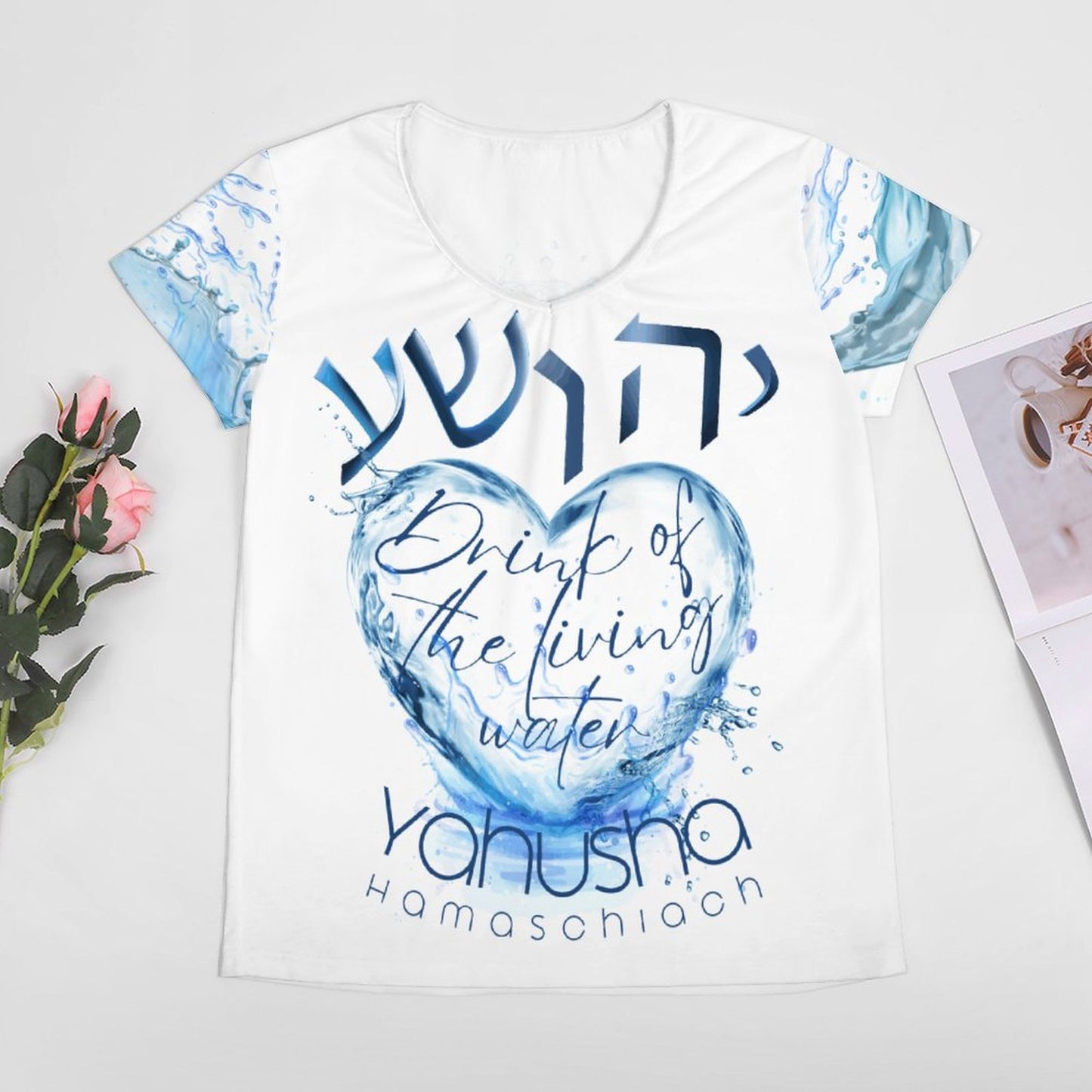 Living Waters, Yahusha - Women's V-neck Short Sleeve T-Shirt