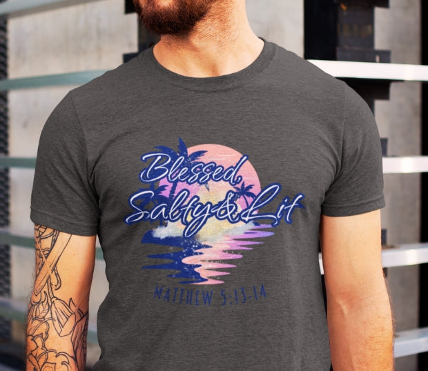 Blessed, Salty & Lit - Men's Cotton Tee Shirt