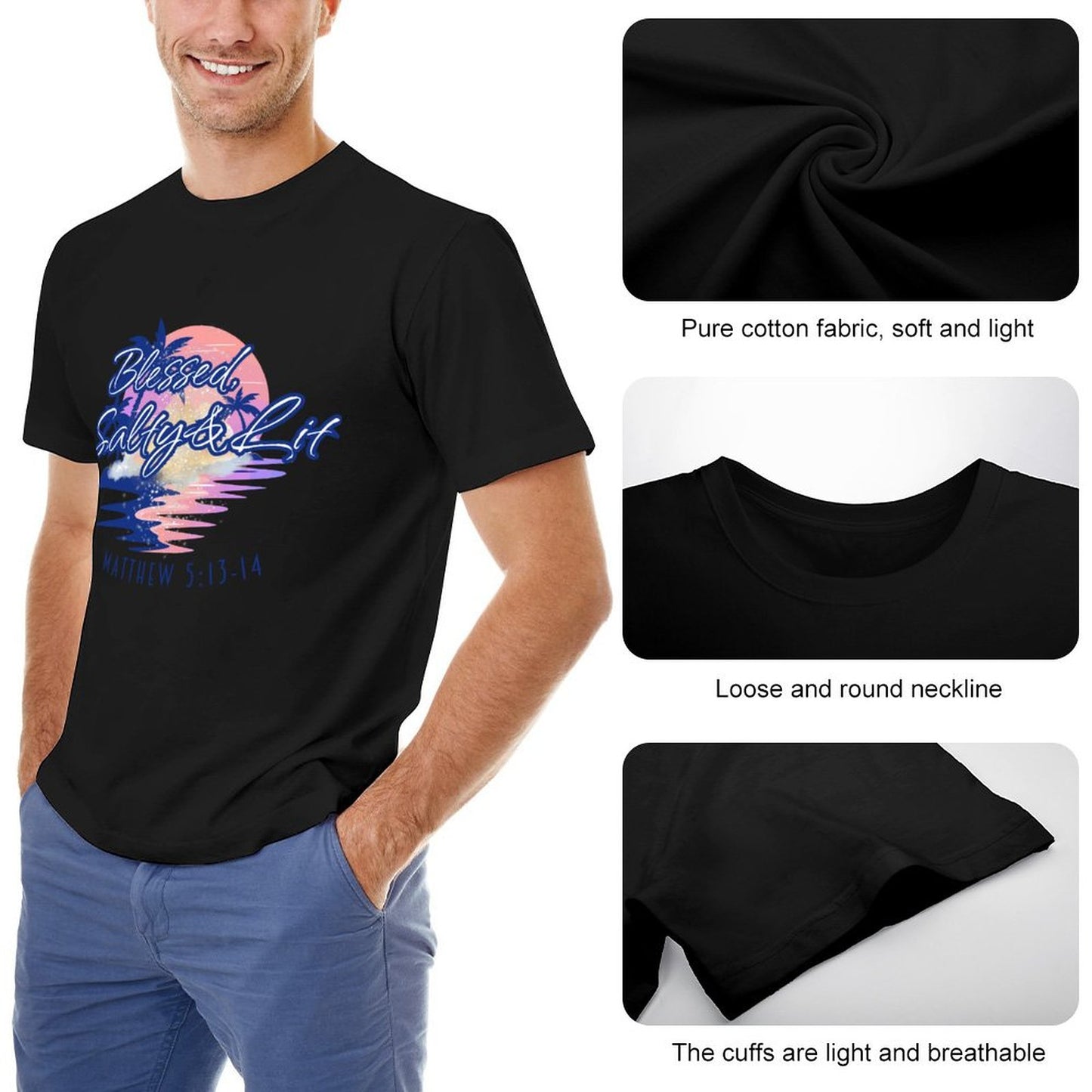 Blessed, Salty & Lit - Men's Cotton Tee Shirt