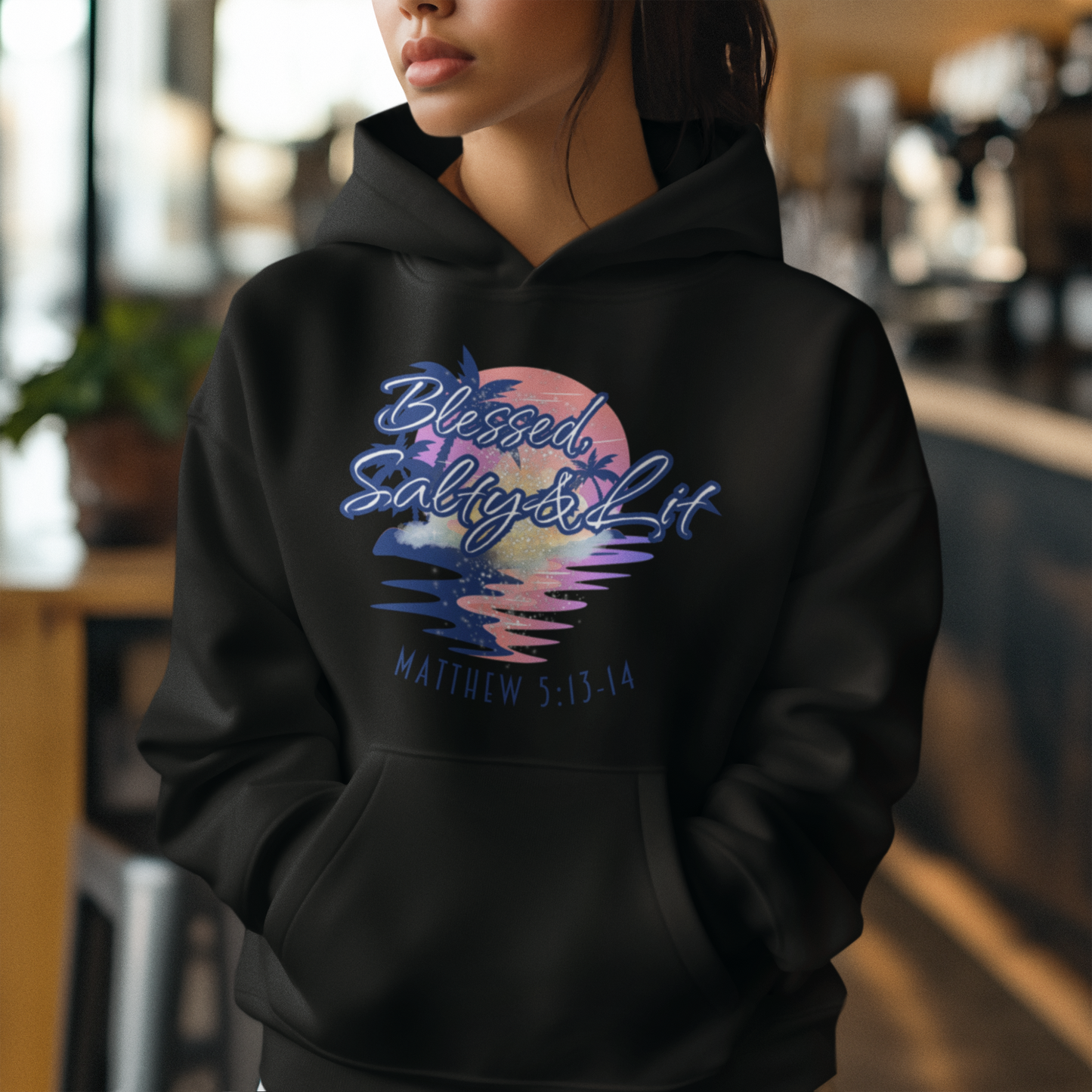 Blessed, Salty & Lit - Cotton Hoodie with Pocket