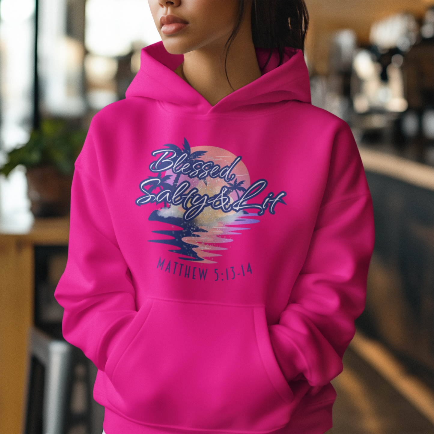 Blessed, Salty & Lit - Cotton Hoodie with Pocket