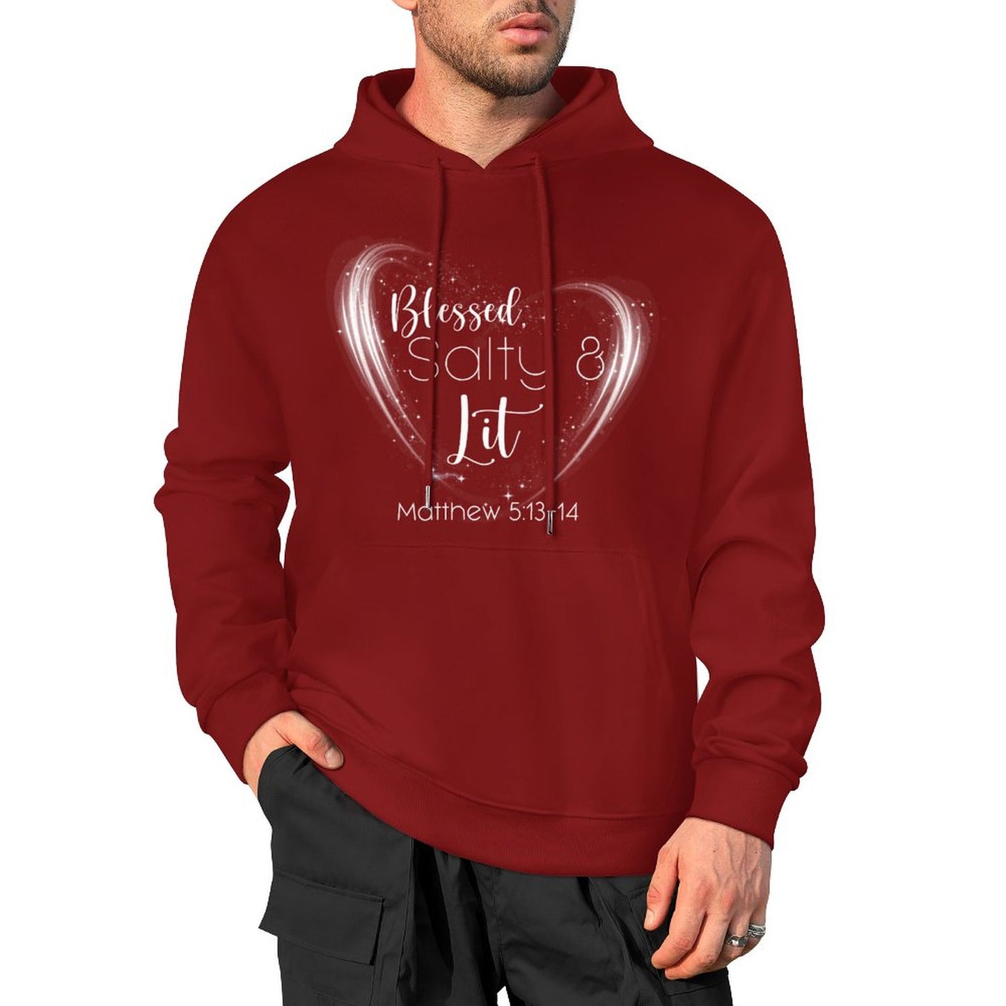 Blessed, Salty & Lit (White) - Cotton Hoodie with Pocket