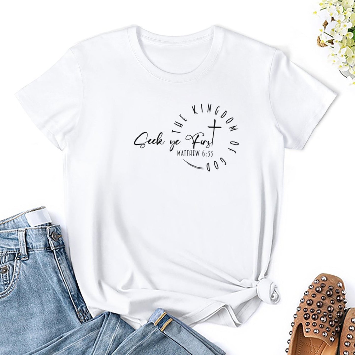 Minimalist, Seek Ye First - Women's 100% Cotton Tee