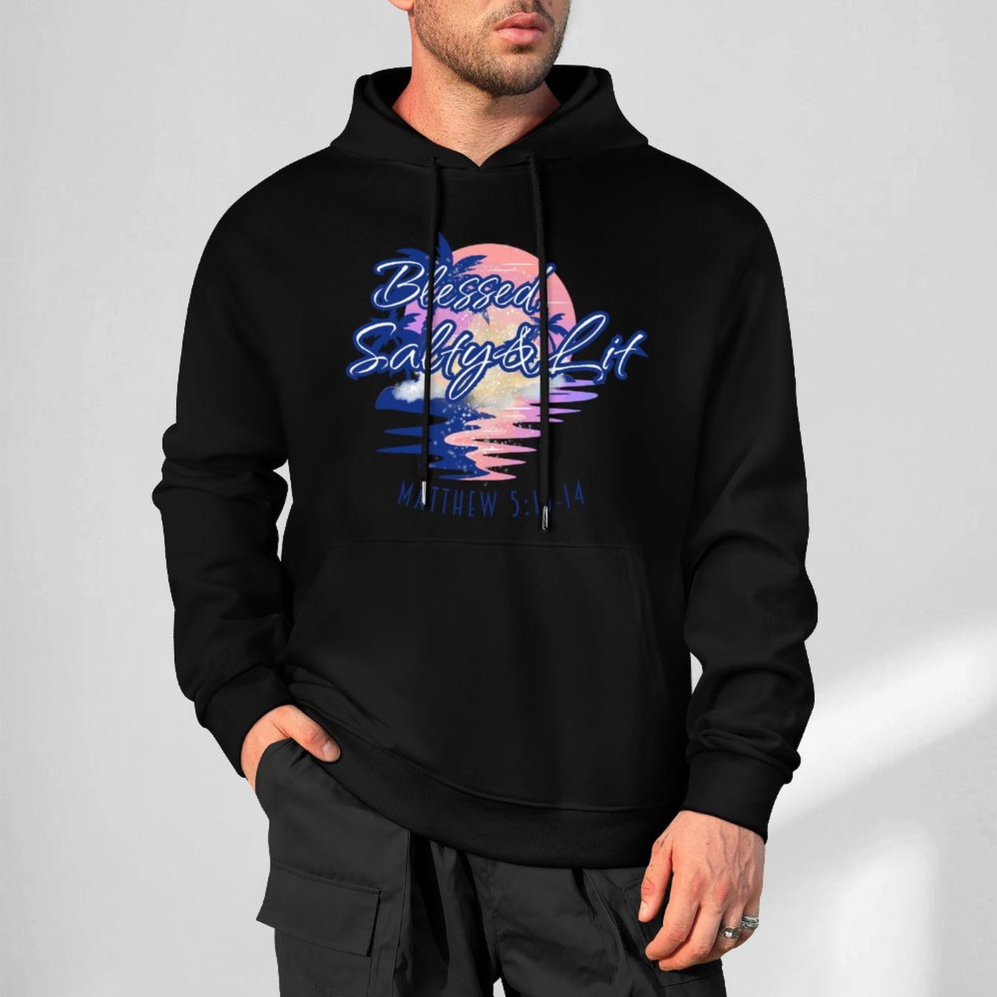 Blessed, Salty & Lit - Cotton Hoodie with Pocket