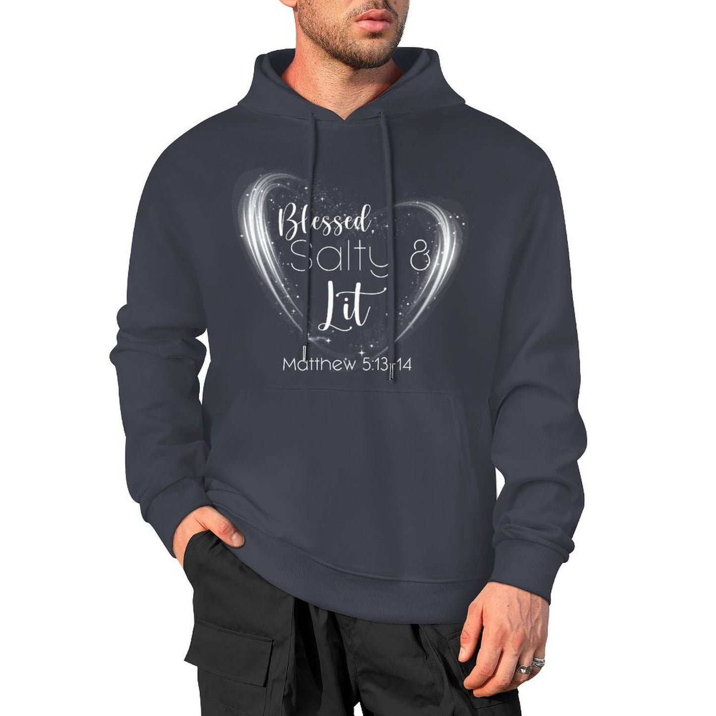 Blessed, Salty & Lit (White) - Cotton Hoodie with Pocket