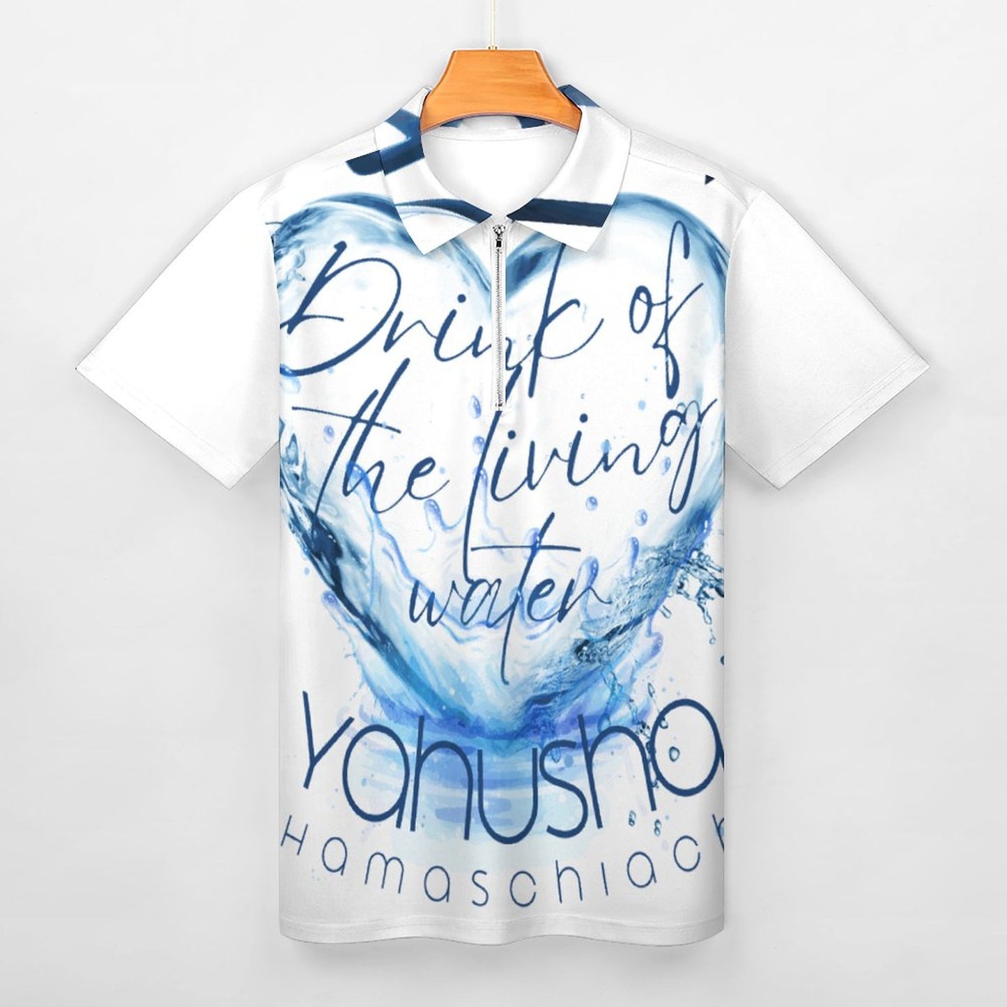 Living Waters, Yahusha - Men's Short Sleeve POLO Shirt with Zipper
