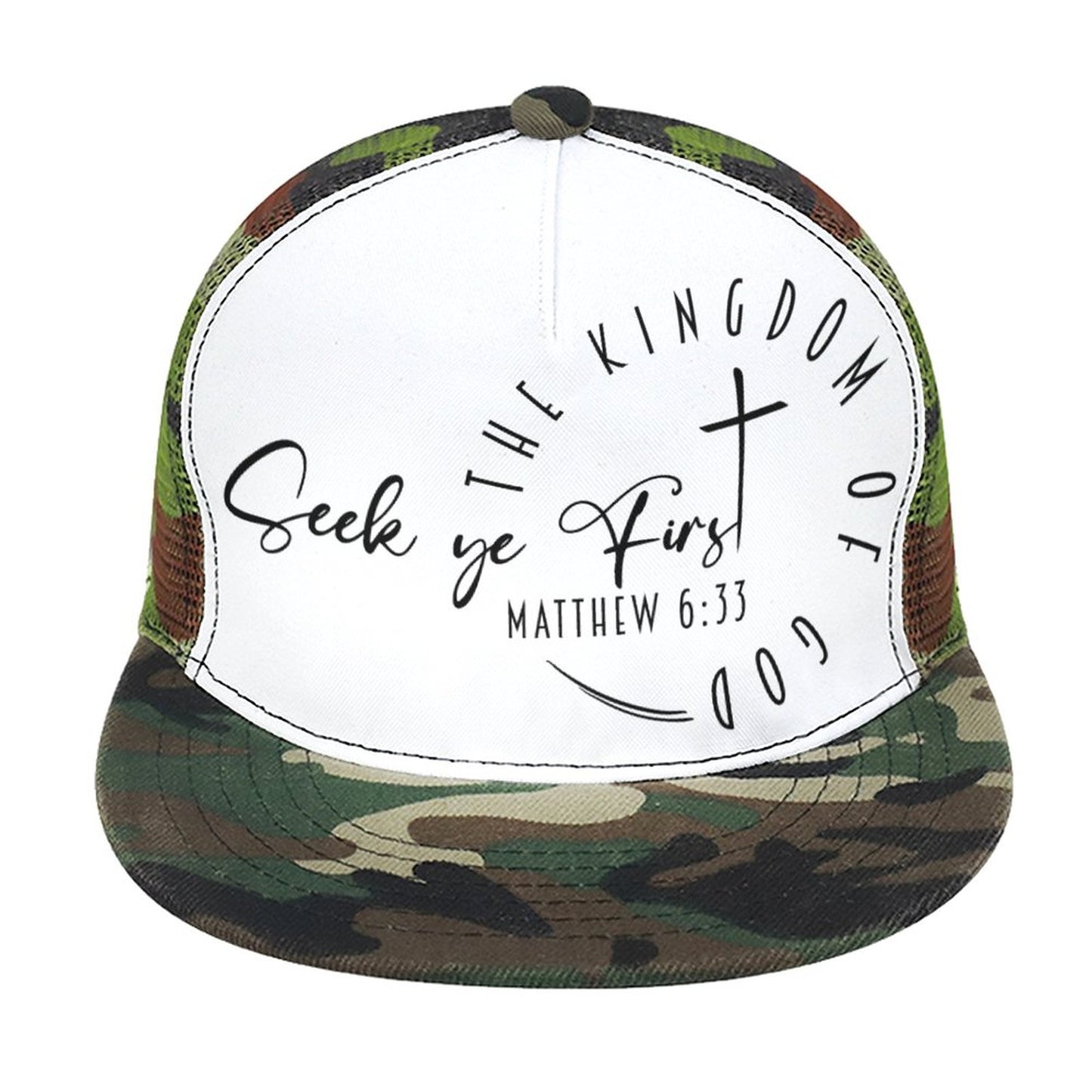 (Minimalist) Seek Ye First - Flat Brim Trucker Hat