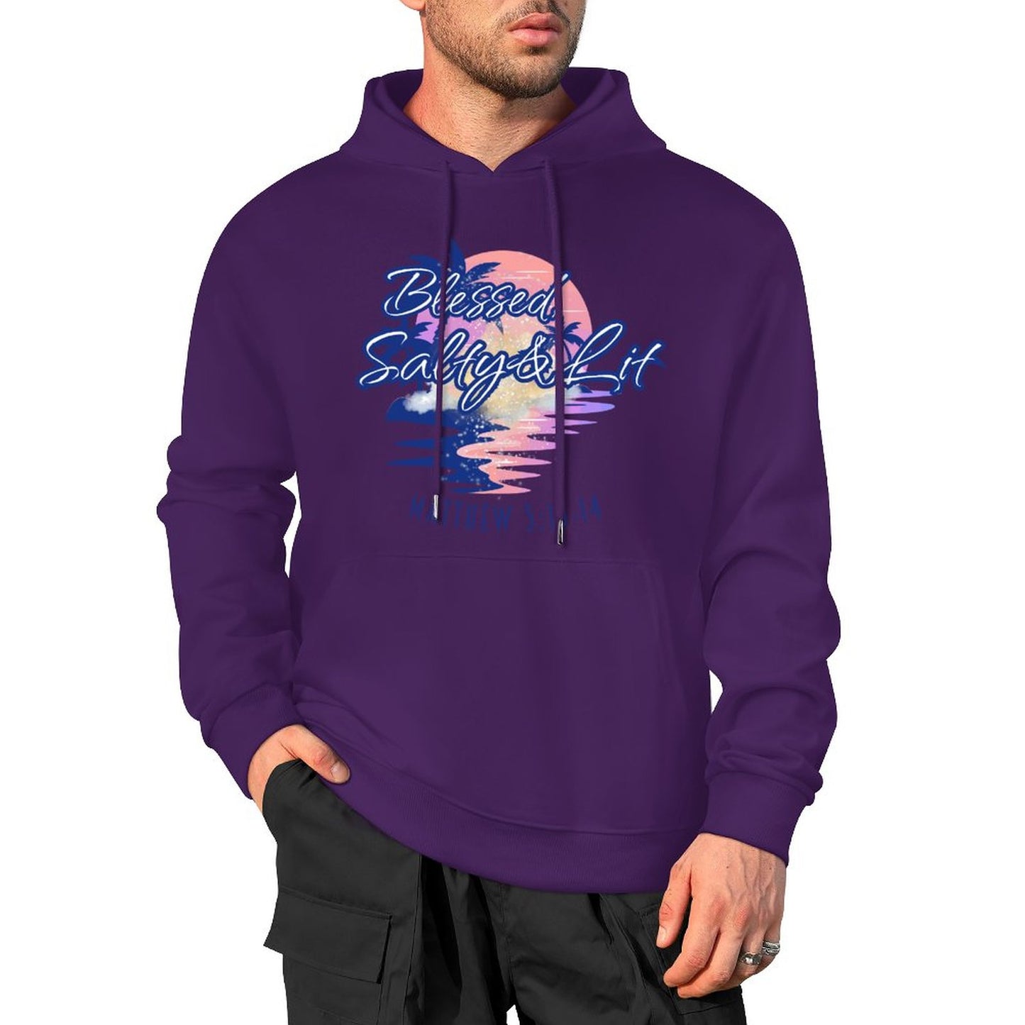 Blessed, Salty & Lit - Cotton Hoodie with Pocket