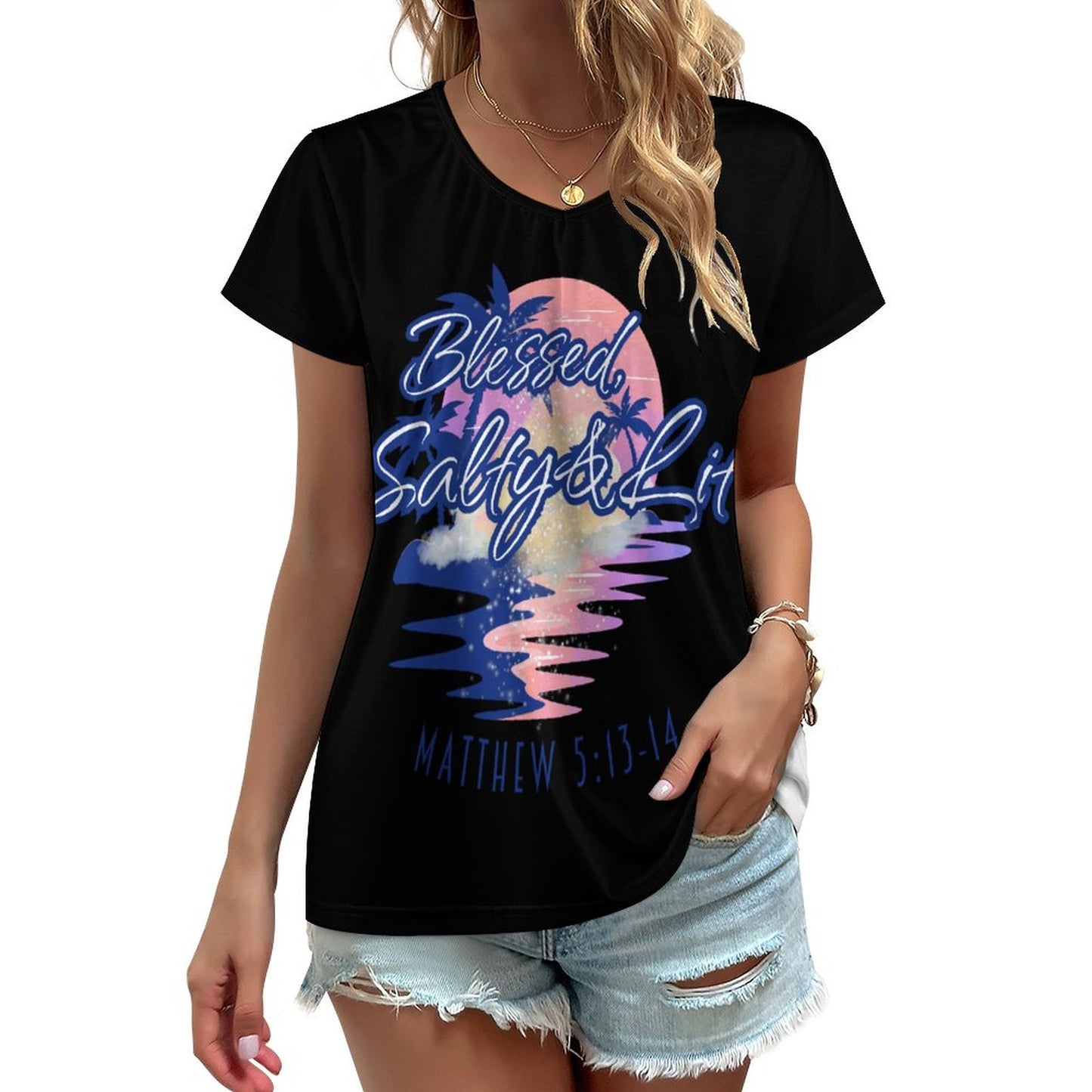 Blessed, Salty & Lit - Women's V-neck T-Shirt