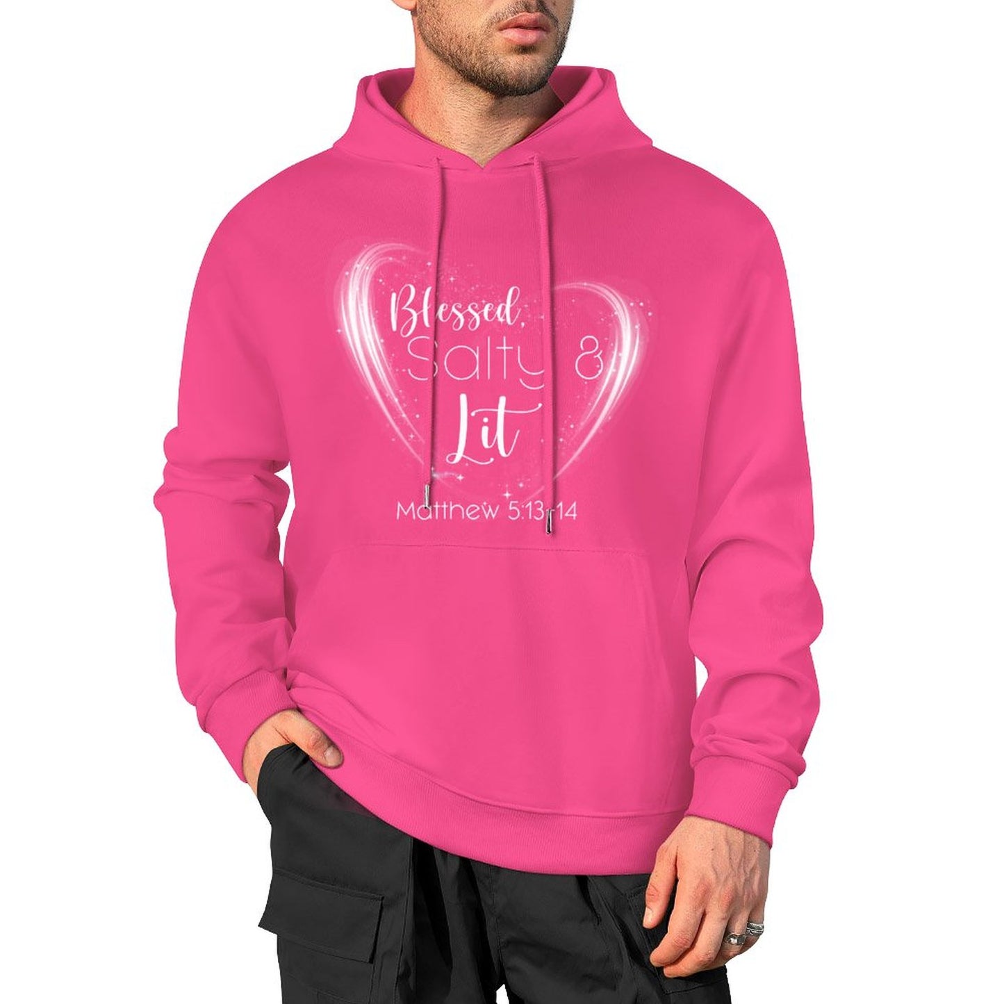 Blessed, Salty & Lit (White) - Cotton Hoodie with Pocket