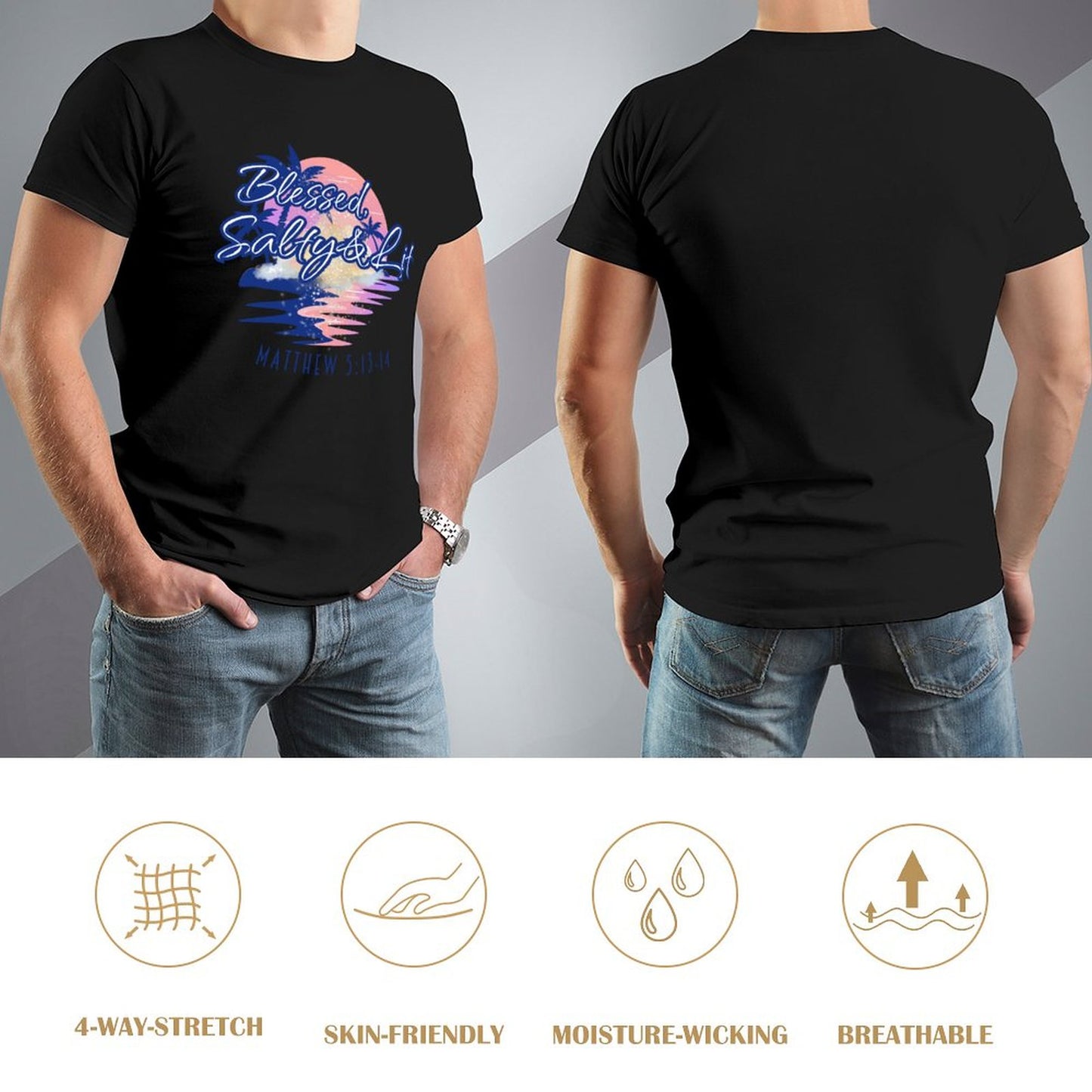 Blessed, Salty & Lit - Men's Cotton Tee Shirt