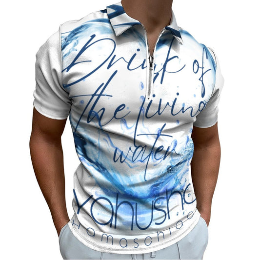 Living Waters, Yahusha - Men's Short Sleeve POLO Shirt with Zipper