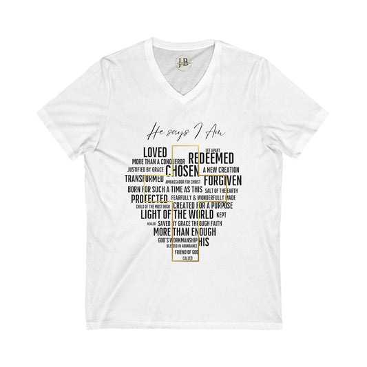 Loved, Chosen, His - Jersey V-Neck Tee (Unisex)