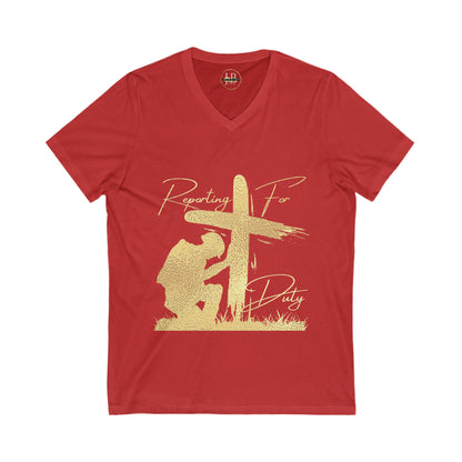 Reporting for Duty - Jersey V-Neck Tee (Unisex)