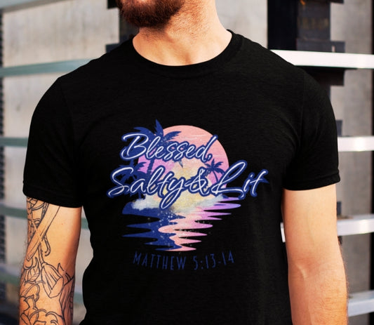 Blessed, Salty & Lit - Men's Cotton Tee Shirt
