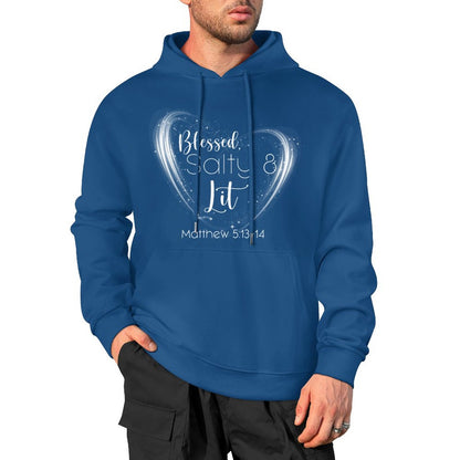 Blessed, Salty & Lit (White) - Cotton Hoodie with Pocket