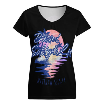 Blessed, Salty & Lit - Women's V-neck T-Shirt