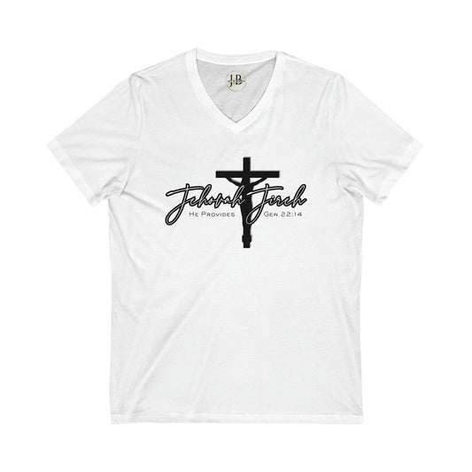 Jireh, Gen. 22:14 - Jersey V-Neck Tee (Unisex)