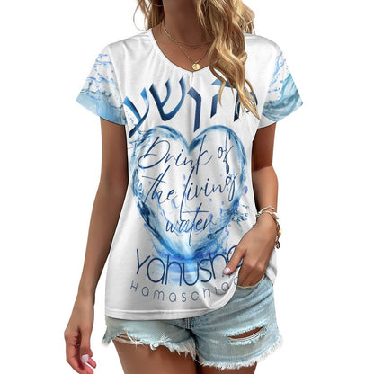 Living Waters, Yahusha - Women's V-neck Short Sleeve T-Shirt