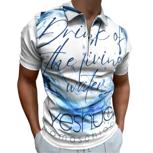 YESHUA, Living Waters - Men's Short Sleeve POLO Shirt with Zipper