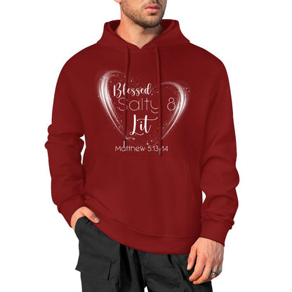 Blessed, Salty & Lit (White) - Cotton Hoodie with Pocket
