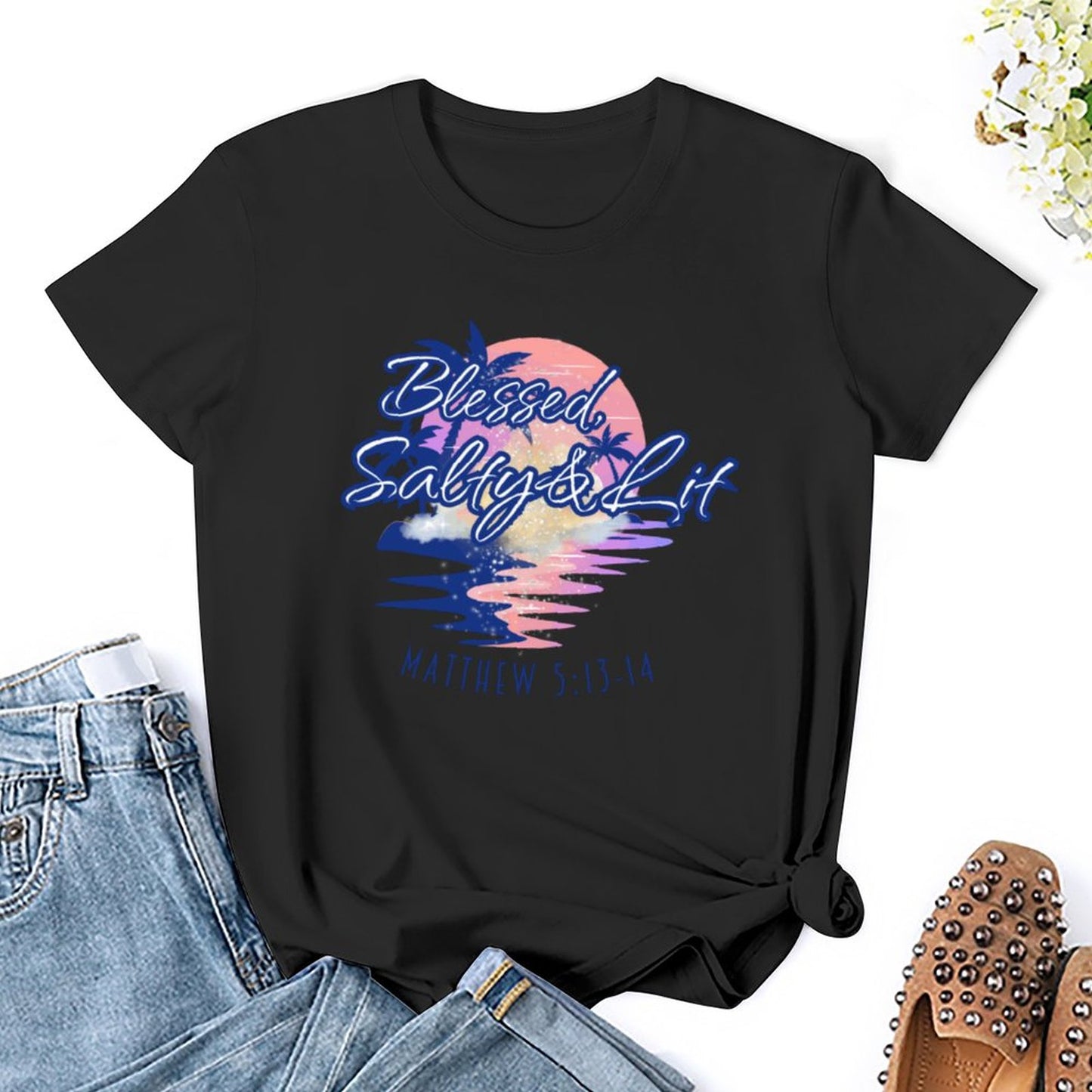 Blessed, Salty & Lit - Women's 100% Cotton Tee