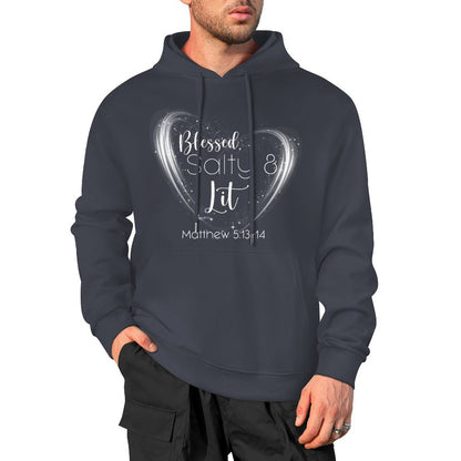 Blessed, Salty & Lit (White) - Cotton Hoodie with Pocket