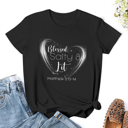 Blessed, Salty & Lit (White) - Women's 100% Cotton Tee