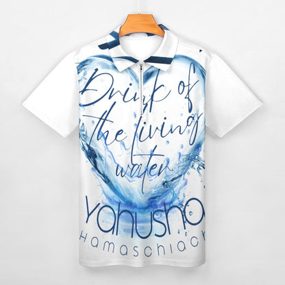 Living Waters, Yahusha - Men's Short Sleeve POLO Shirt with Zipper