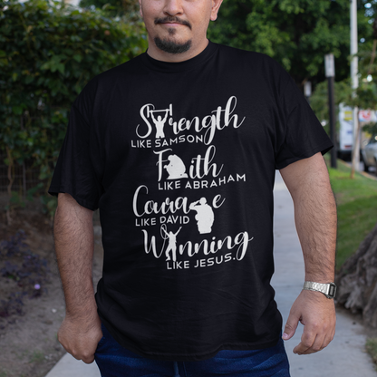 Man wearing a black t-shirt with motivational text outdoors